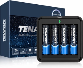 TENAVOLTS 1.5V Lithium Rechargeable AA Batteries, AA Battery for Xbox Controller, AA Rechargeable Batteries for Blink Camera with USB Cable Type C Port, 1.8 Hour Fast Charging, 4 Count with Charger