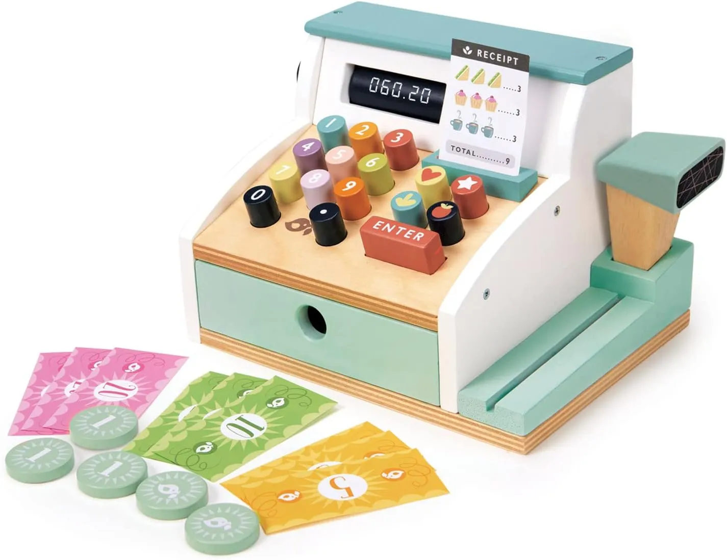 Tender Leaf Toys - General Stores Till - Comprehensive Wooden Shop Till Play Set with Scanner - Inspires Creative and Imaginative Roleplay - Age 3 