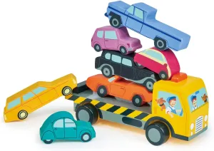 Tender Leaf Toys - Stacking Cars - 7 Wooden Stacking Toy Cars and a Wheeled Truck for Toddler Boys and Girls - Boost Fine Motor Skills and Hand-Eye Coordination - Great Gift for Car Lovers - Age 18m 