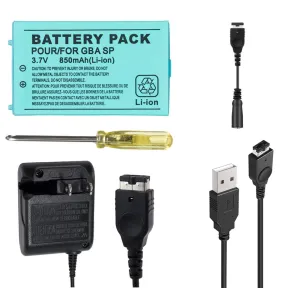 TFSeven 1Pcs Nintendo GBA SP Replacement Battery 850mah 3.7V Rechargeable Lithium Ion   AC Adapter 5.2V 450mA Wall Charger Power Supply for Nintendo GBA Sp Gameboy Anvance Accessories Bundle Kit
