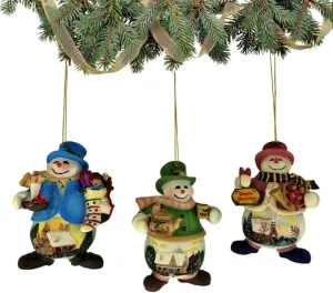 The Ashton-Drake Galleries Memories of Christmas Snowman Ornament Collection Issue #16: Memories of Christmas Set of 3 Christmas Decoration by Thommas Kinkade 4-inches