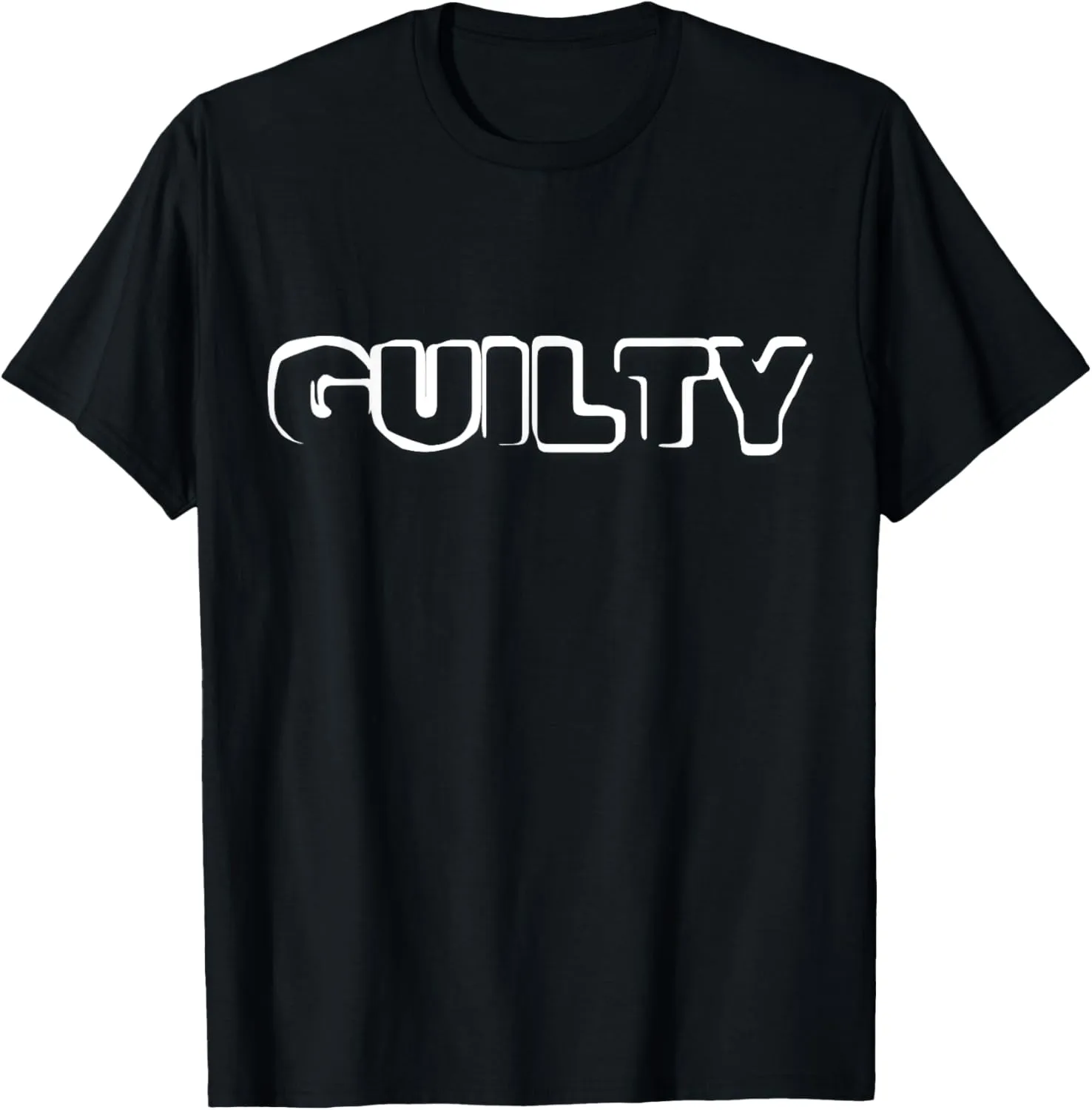 The word "GUILTY" rendered in white Rubik vinyl writing T-Shirt