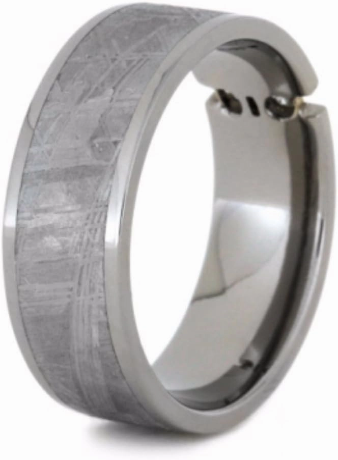 The Men's Jewelry Store (Unisex Jewelry) 2-Stone Tension Set White Sapphires, Gibeon Meteorite 8mm Comfort-Fit Titanium Wedding Band