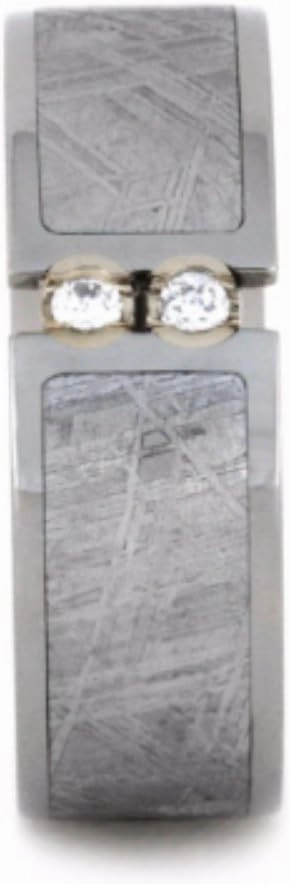 The Men's Jewelry Store (Unisex Jewelry) 2-Stone Tension Set White Sapphires, Gibeon Meteorite 8mm Comfort-Fit Titanium Wedding Band