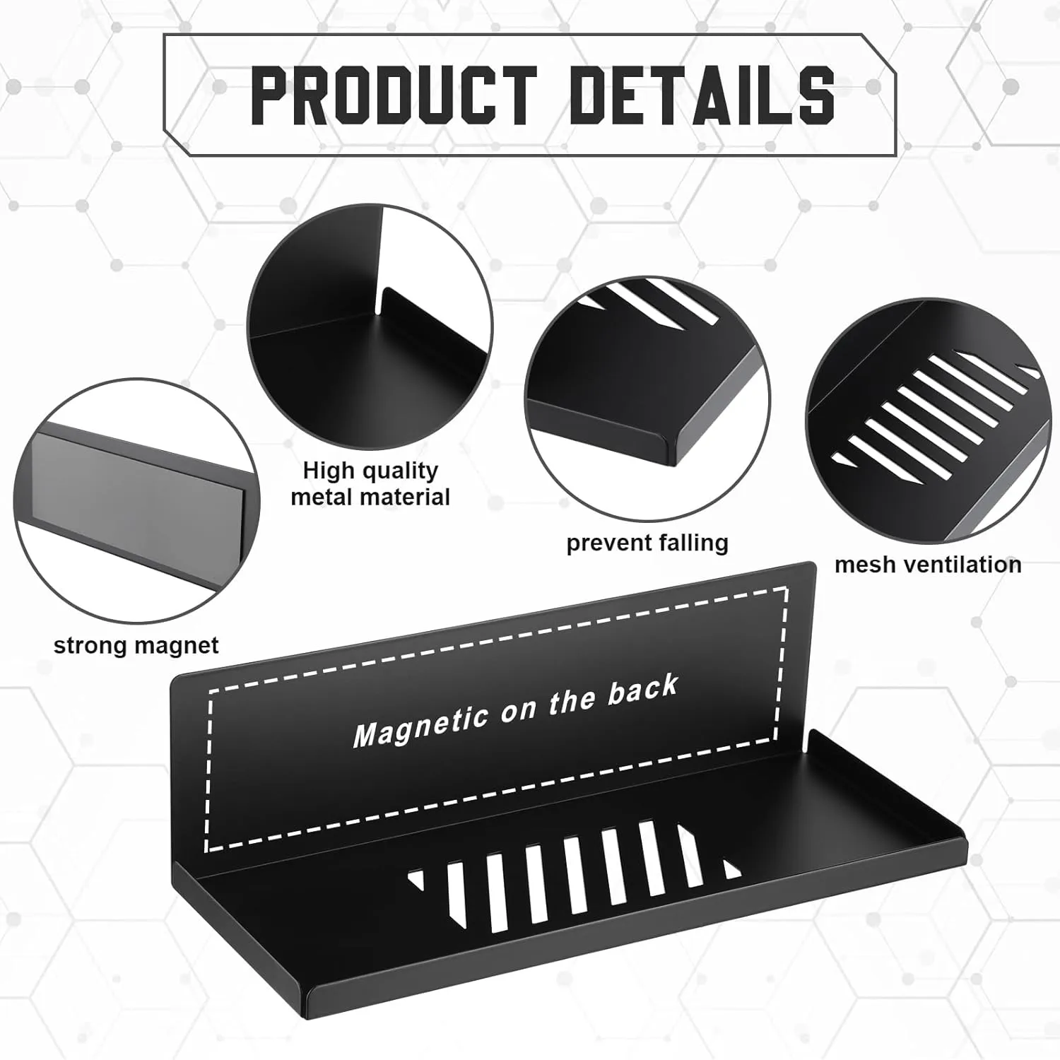Therwen 4 Pack Magnetic Pegboard Shelves Wall Organizer Metal Pegboard Shelf Steel Tray Accessories Organizing Tools for Craft Home Kitchen(12 x 4.8 x 3.6 Inches,Black)