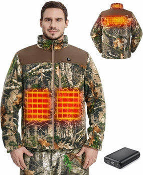 TIDEWE Heated Jacket Pro for Men, Rechargeable Battery-Powered Fleece Coat for Hunting (Black, Camo, Size S-XXXL)