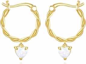 TIGER RIDER Heart Hoop Earrings Gold Plated 925 Sterling Silver Opal Ubimos Earrings Jewelry Gift for Women Birthday Christmas