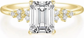 TIGRADE 3CT Engagement Ring for Women Emerald Cut Cubic Zirconia Promise Ring 14K Gold Plated CZ Eternity Wedding Band Size 3-11