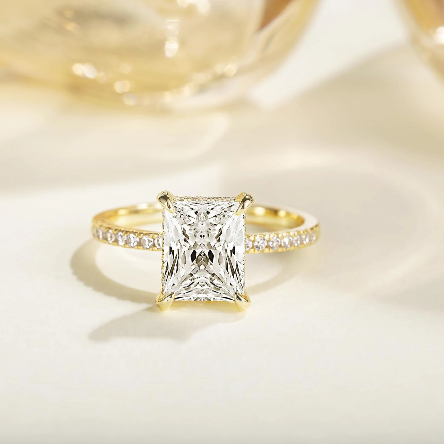 TIGRADE 4CT Engagement Ring for Women Radiant Cut Cubic Zirconia Wedding Band CZ Promise Anniversary Ring Size 3-13