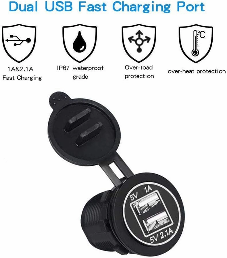 Toggle Switch Panel - MASO 12-24V 6 Gang Waterproof Dual USB Socket Charger Cigarette Lighter Socket Power Charge Adapter,for Yacht Boat Marine Rocker Car Truck RV etc.