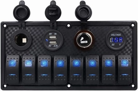 Toggle Switch Panel - MASO 12-24V 8 Gang Waterproof Dual USB Socket Charger Cigarette Lighter Socket Power Charge Adapter,for Yacht Boat Marine Rocker Car Truck RV etc.