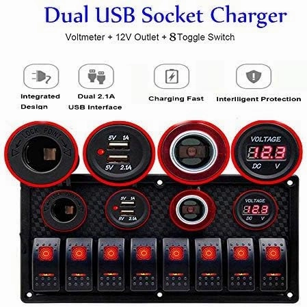 Toggle Switch Panel - MASO 12-24V 8 Gang Waterproof Dual USB Socket Charger Cigarette Lighter Socket Power Charge Adapter,for Yacht Boat Marine Rocker Car Truck RV etc.