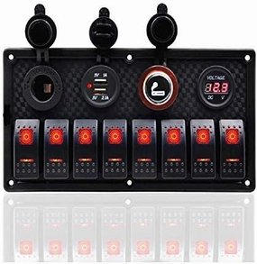 Toggle Switch Panel - MASO 12-24V 8 Gang Waterproof Dual USB Socket Charger Cigarette Lighter Socket Power Charge Adapter,for Yacht Boat Marine Rocker Car Truck RV etc.