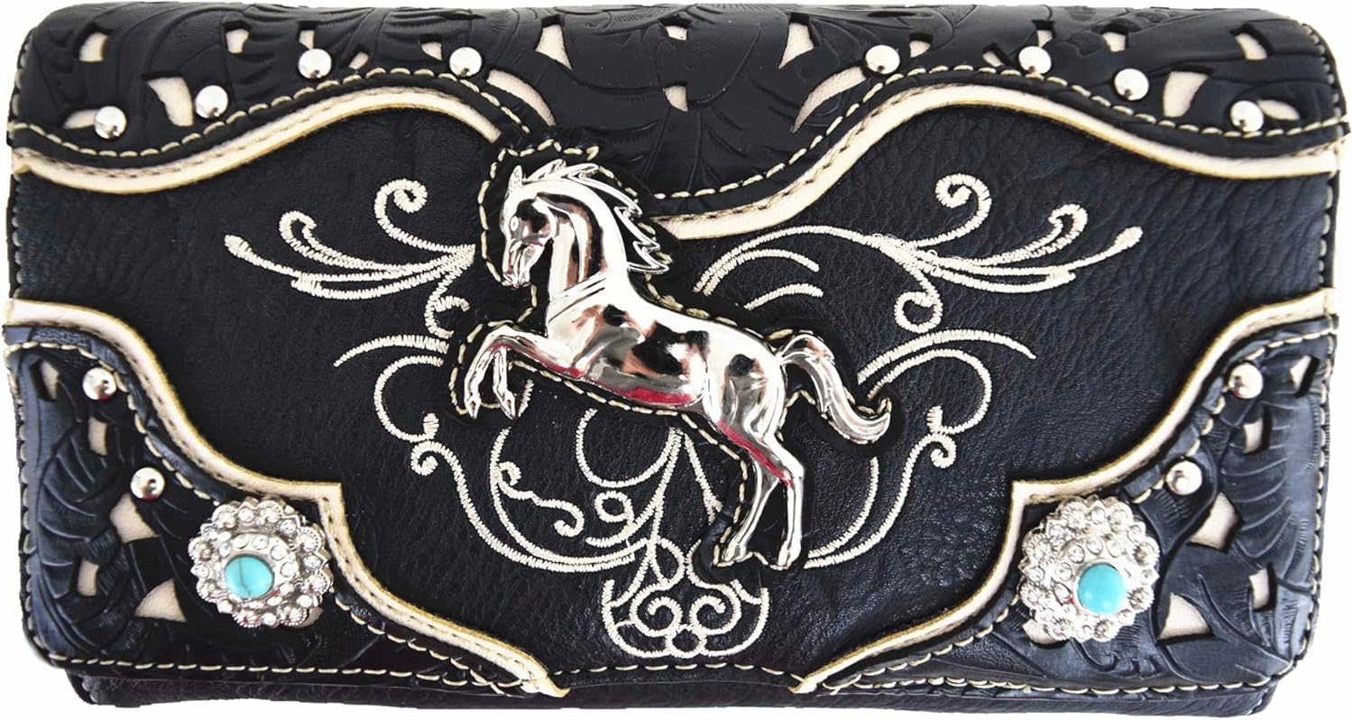 Tooled Leather Laser Cut Western Style Horse Cowgirl Purse Country Totes Women Handbag Everyday Shoulder Bags Wallet Set