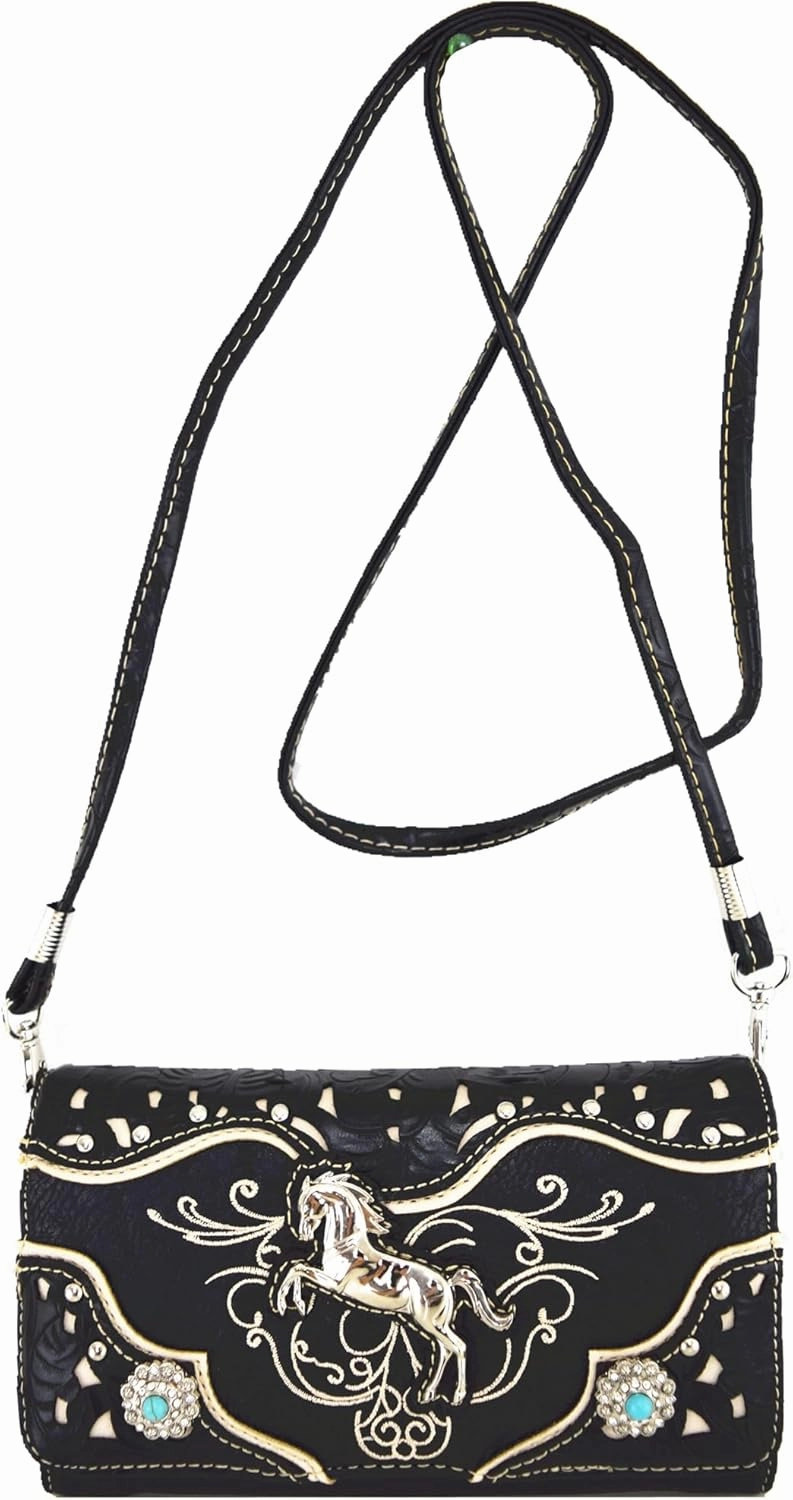 Tooled Leather Laser Cut Western Style Horse Cowgirl Purse Country Totes Women Handbag Everyday Shoulder Bags Wallet Set
