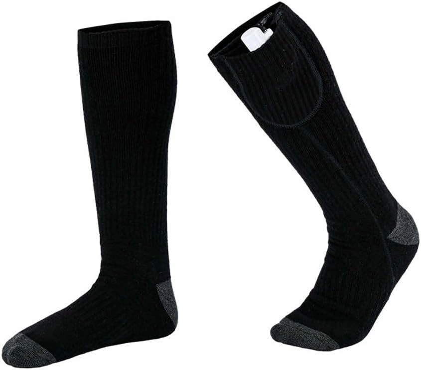 TopHomer 1 Pair Heated Socks, Black/Grey 3 Heating Settings, Winter Washable Thermal Warming Socks, 3.7V 2200mAh Rechargeable Electric Heated Socks Foot Warmers for Outdoor Riding Skiing