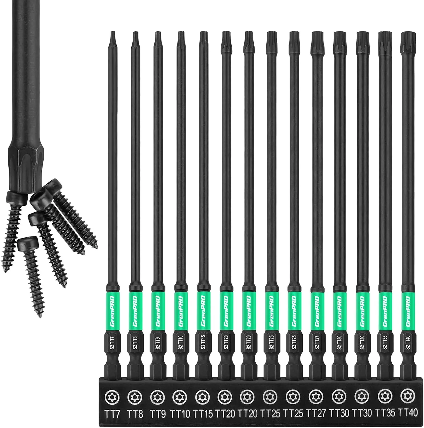 Torx Bit Set 14pc Impact Driver Bit Set, Magnetic Torx Screwdriver Set, 1/4 Torque Security Bits Sets, Tamper Proof t20 t25 t30, 6" Long (t7-t40) Star Screwdriver Bits Sets