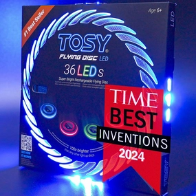 TOSY Flying Disc - 36 Mono-Color LEDs, Extremely Bright, Smart Modes, 4th of July Camping Essentials for Teens/Kids/Adults/Men/Boys/Girls, Auto Light Up, Patented, Rechargeable, Waterproof, 175g