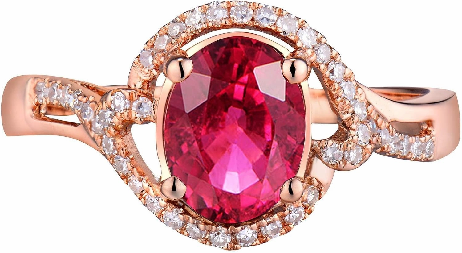 Tourmaline Ring For Women, 14K Rose Gold Rings - Pink Tourmaline Ring with Diamond, 7X9mm Natural Tourmaline Rings & Real Diamond Gemstone Rings For Couple Engagement Ring