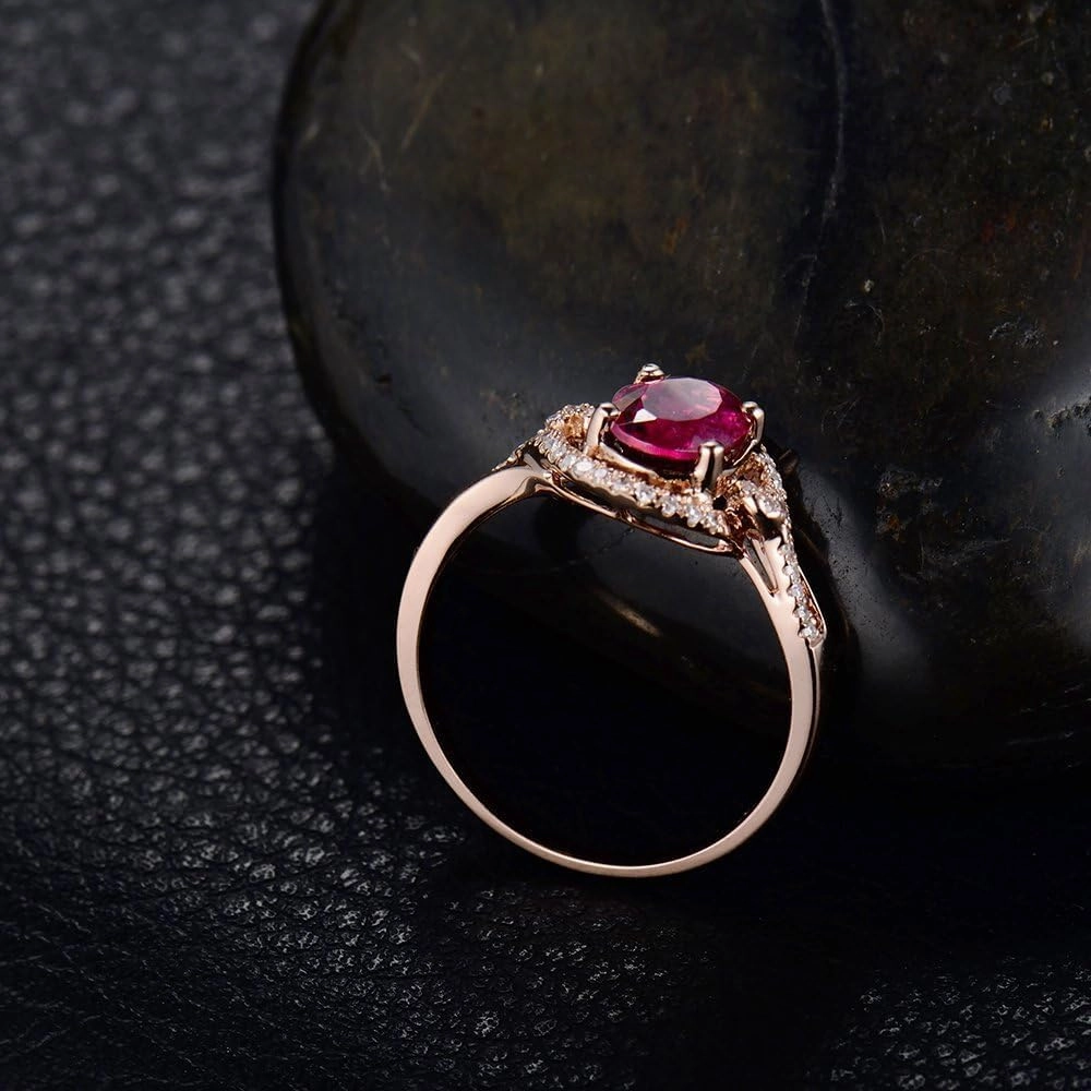Tourmaline Ring For Women, 14K Rose Gold Rings - Pink Tourmaline Ring with Diamond, 7X9mm Natural Tourmaline Rings & Real Diamond Gemstone Rings For Couple Engagement Ring