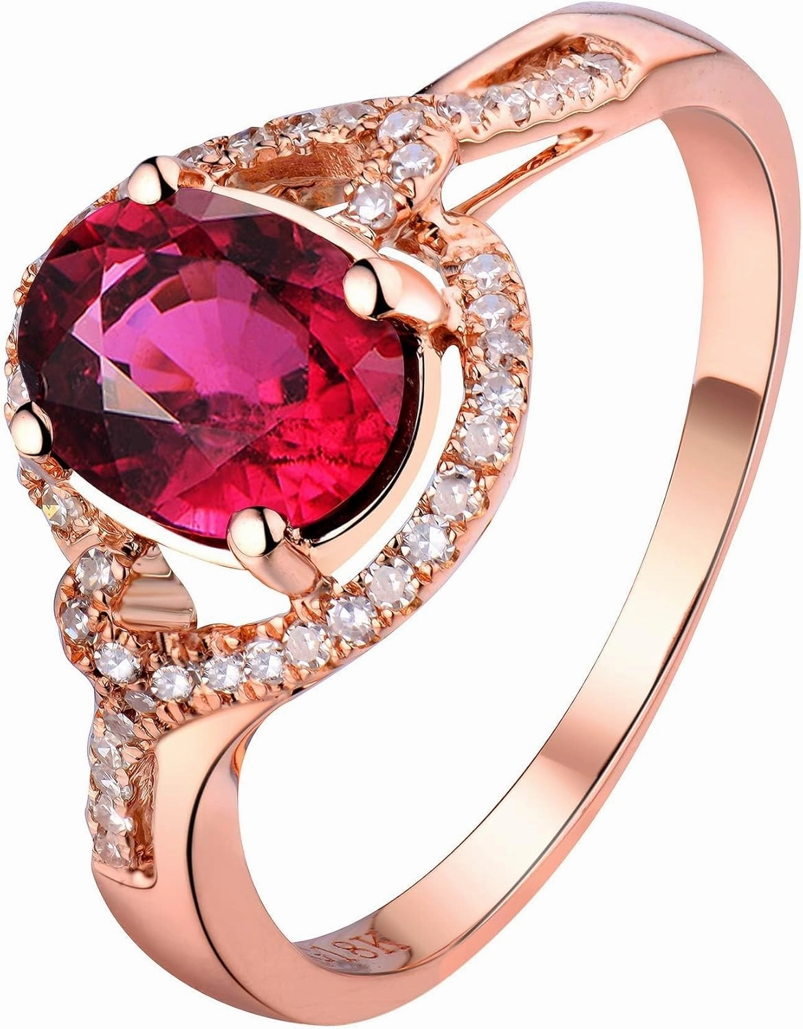 Tourmaline Ring For Women, 14K Rose Gold Rings - Pink Tourmaline Ring with Diamond, 7X9mm Natural Tourmaline Rings & Real Diamond Gemstone Rings For Couple Engagement Ring