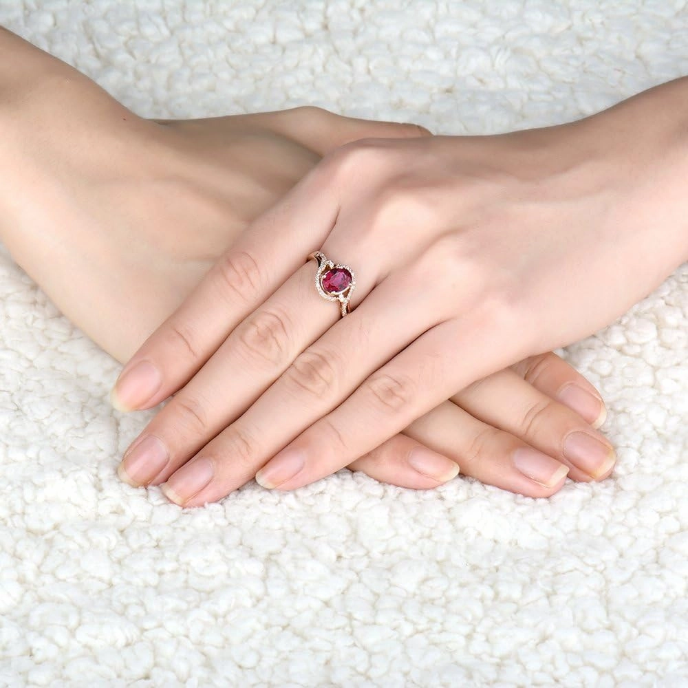 Tourmaline Ring For Women, 14K Rose Gold Rings - Pink Tourmaline Ring with Diamond, 7X9mm Natural Tourmaline Rings & Real Diamond Gemstone Rings For Couple Engagement Ring