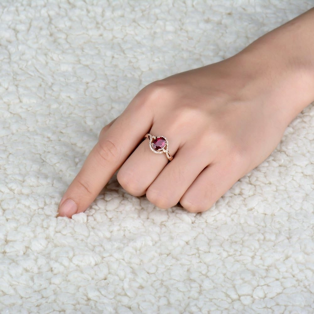 Tourmaline Ring For Women, 14K Rose Gold Rings - Pink Tourmaline Ring with Diamond, 7X9mm Natural Tourmaline Rings & Real Diamond Gemstone Rings For Couple Engagement Ring