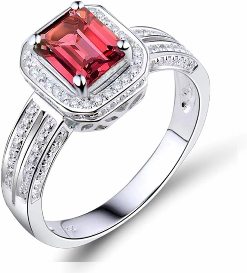 Tourmaline Ring For Women, 14K Solid White Gold Rings - Pink Tourmaline Ring with Diamond, Natural Tourmaline Pink Gemstone Ring & Real Diamond Ring For Couple Engagement Ring