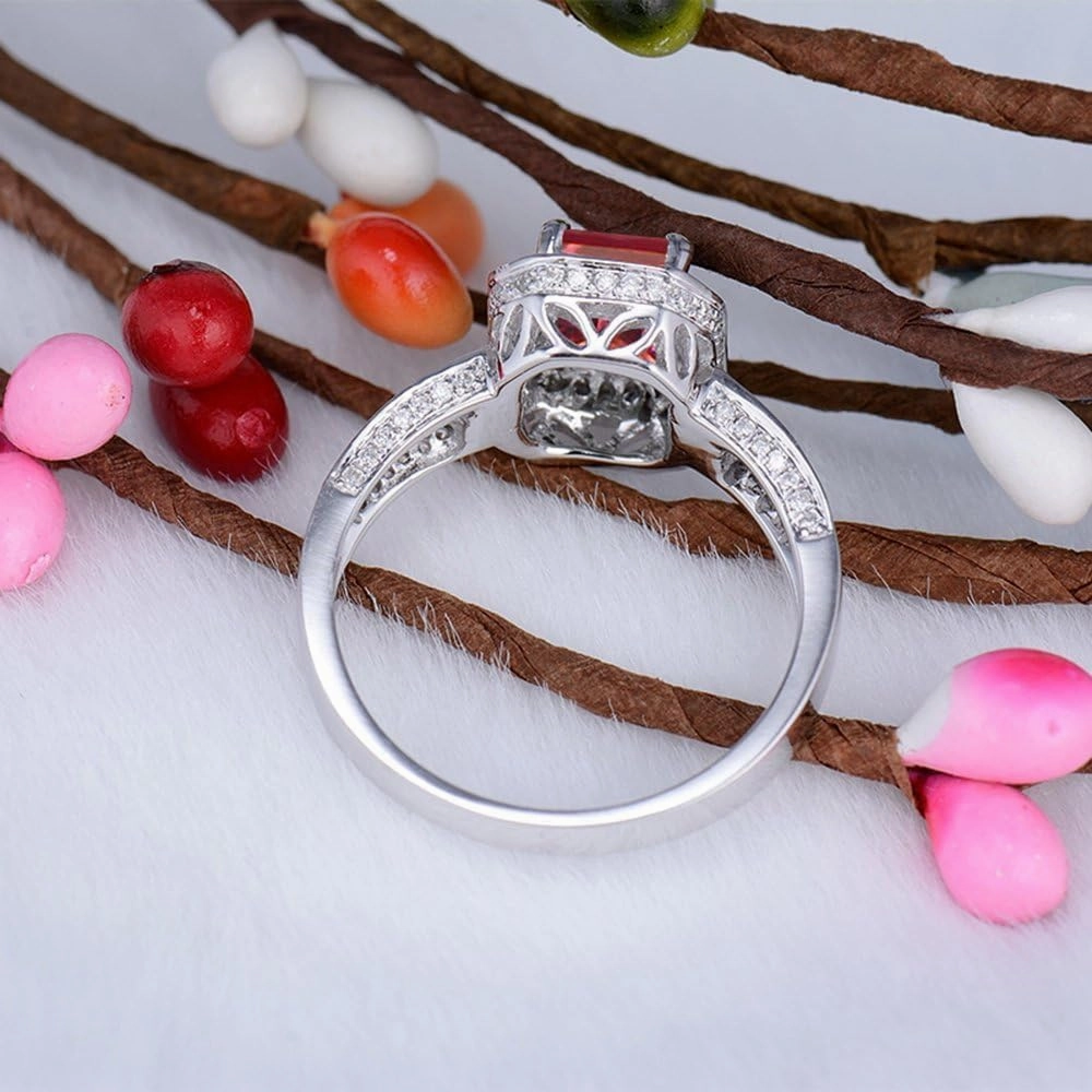 Tourmaline Ring For Women, 14K Solid White Gold Rings - Pink Tourmaline Ring with Diamond, Natural Tourmaline Pink Gemstone Ring & Real Diamond Ring For Couple Engagement Ring