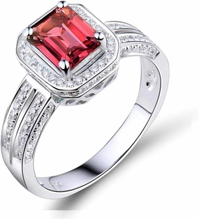 Tourmaline Ring For Women, 14K Solid White Gold Rings - Pink Tourmaline Ring with Diamond, Natural Tourmaline Pink Gemstone Ring & Real Diamond Ring For Couple Engagement Ring