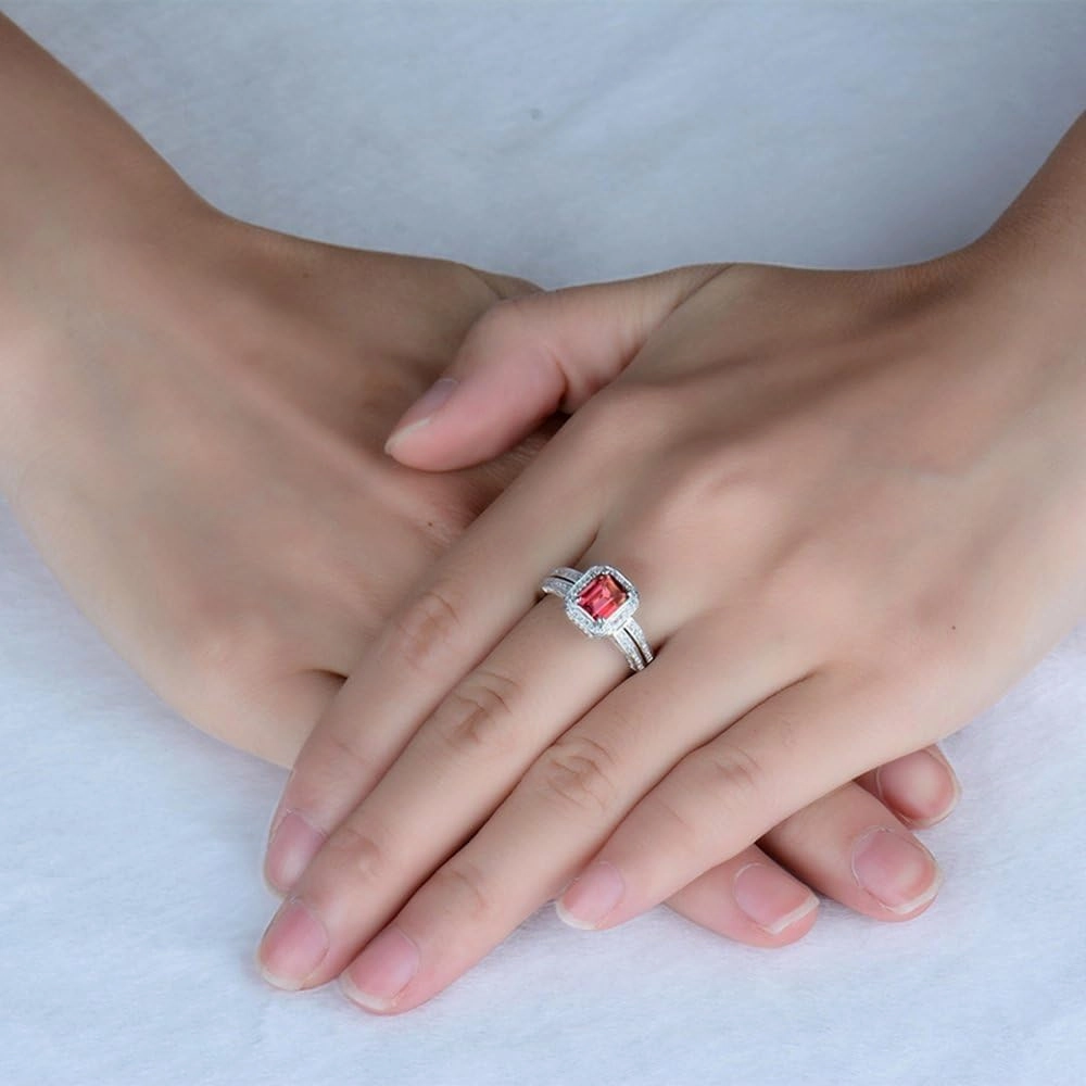 Tourmaline Ring For Women, 14K Solid White Gold Rings - Pink Tourmaline Ring with Diamond, Natural Tourmaline Pink Gemstone Ring & Real Diamond Ring For Couple Engagement Ring
