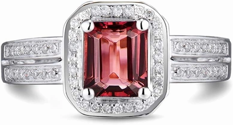 Tourmaline Ring For Women, 14K Solid White Gold Rings - Pink Tourmaline Ring with Diamond, Natural Tourmaline Pink Gemstone Ring & Real Diamond Ring For Couple Engagement Ring