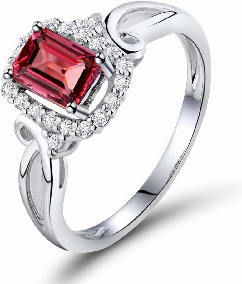 Tourmaline Ring For Women, 14K White Gold Rings - Pink Tourmaline Ring with Diamond, 4x6mm Natural Tourmaline Pink Ring & Real Diamond Gemstone Rings For Couple Engagement Ring