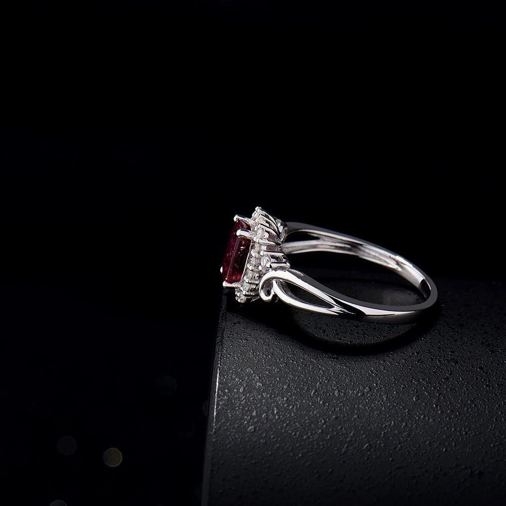 Tourmaline Ring For Women, 14K White Gold Rings - Pink Tourmaline Ring with Diamond, 4x6mm Natural Tourmaline Pink Ring & Real Diamond Gemstone Rings For Couple Engagement Ring