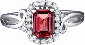 Tourmaline Ring For Women, 14K White Gold Rings - Pink Tourmaline Ring with Diamond, 4x6mm Natural Tourmaline Pink Ring & Real Diamond Gemstone Rings For Couple Engagement Ring