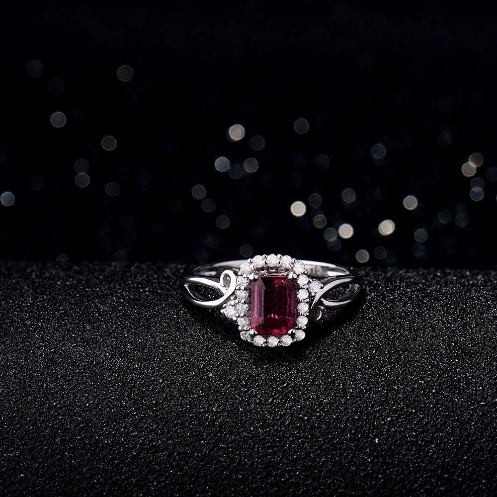 Tourmaline Ring For Women, 14K White Gold Rings - Pink Tourmaline Ring with Diamond, 4x6mm Natural Tourmaline Pink Ring & Real Diamond Gemstone Rings For Couple Engagement Ring
