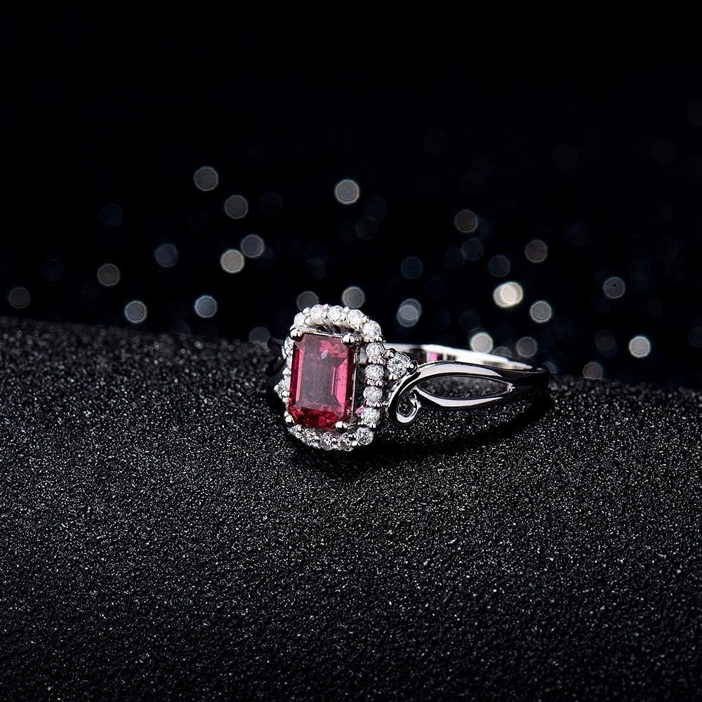 Tourmaline Ring For Women, 14K White Gold Rings - Pink Tourmaline Ring with Diamond, 4x6mm Natural Tourmaline Pink Ring & Real Diamond Gemstone Rings For Couple Engagement Ring