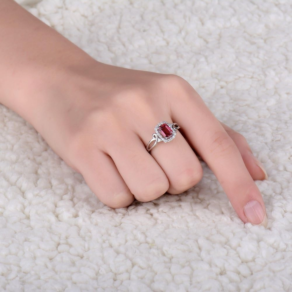 Tourmaline Ring For Women, 14K White Gold Rings - Pink Tourmaline Ring with Diamond, 4x6mm Natural Tourmaline Pink Ring & Real Diamond Gemstone Rings For Couple Engagement Ring