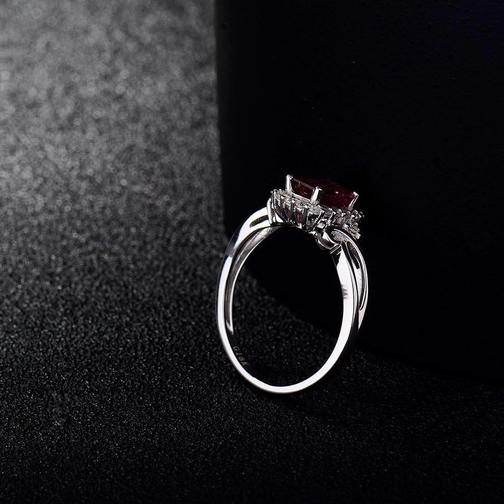 Tourmaline Ring For Women, 14K White Gold Rings - Pink Tourmaline Ring with Diamond, 4x6mm Natural Tourmaline Pink Ring & Real Diamond Gemstone Rings For Couple Engagement Ring