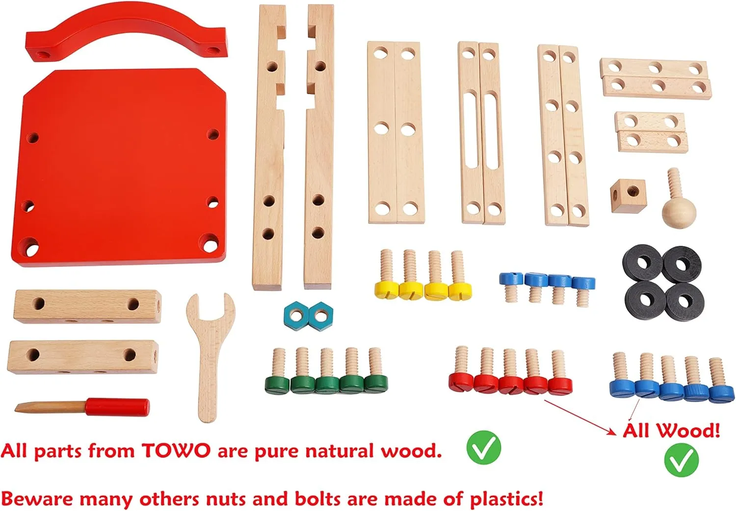 Toys of Wood Oxford Wooden Nuts and Bolts Set - Construction Work Bench Chair - Wooden Construction Kits for Kids - Compatible with TOWO Nuts Bolts Set