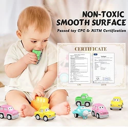 Toys for 1 2 3 Year Old Girl, 5-in-1 Carrier Truck for Toddler Girl, Friction Power Toy Cars with Light & Sound, Birthday Gifts, Pink