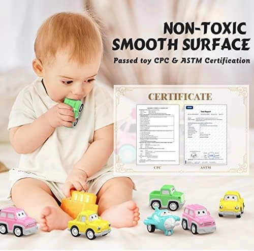 Toys for 1 2 3 Year Old Girl, 5-in-1 Carrier Truck for Toddler Girl, Friction Power Toy Cars with Light & Sound, Birthday Gifts, Pink