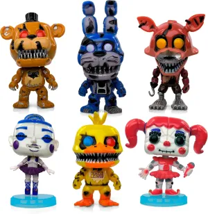 Toysvill Inspired by FNAF Sister Location Big Action Figures Toys (Set of 6 pcs), 5.2-6.3 inches [Freddy Bear, Foxy, Bonnie, Chica, Circus Baby, Ballora], Nightmare Action Simulator