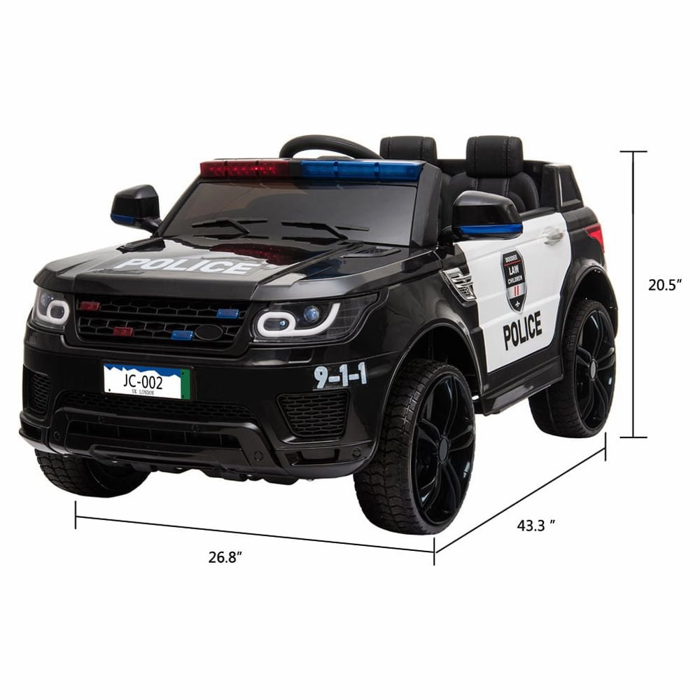 Track 7 Kids Ride on Police Car, 12V Electric Car for Boys Girls Age 3 , Flashing Siren, Microphone, Remote Control, Black