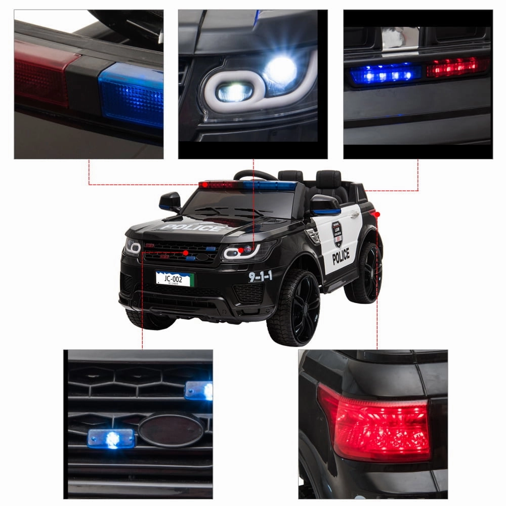 Track 7 Kids Ride on Police Car, 12V Electric Car for Boys Girls Age 3 , Flashing Siren, Microphone, Remote Control, Black