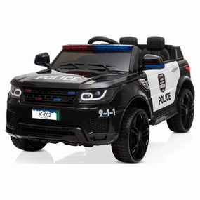 Track 7 Kids Ride on Police Car, 12V Electric Car for Boys Girls Age 3 , Flashing Siren, Microphone, Remote Control, Black