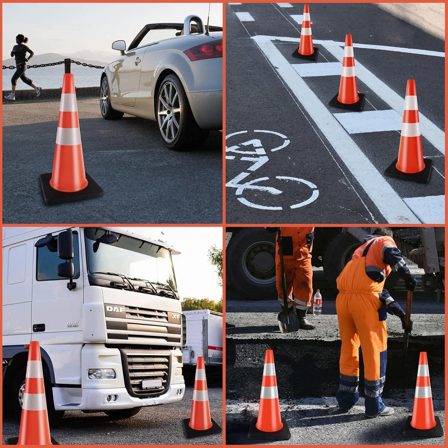 Traffic Cones 28 inch Orange 8 Pack Heavy Duty Safety Cones with Reflective Collars Fit Parking Lot,Driveway Road Traffic Control Construction Cones