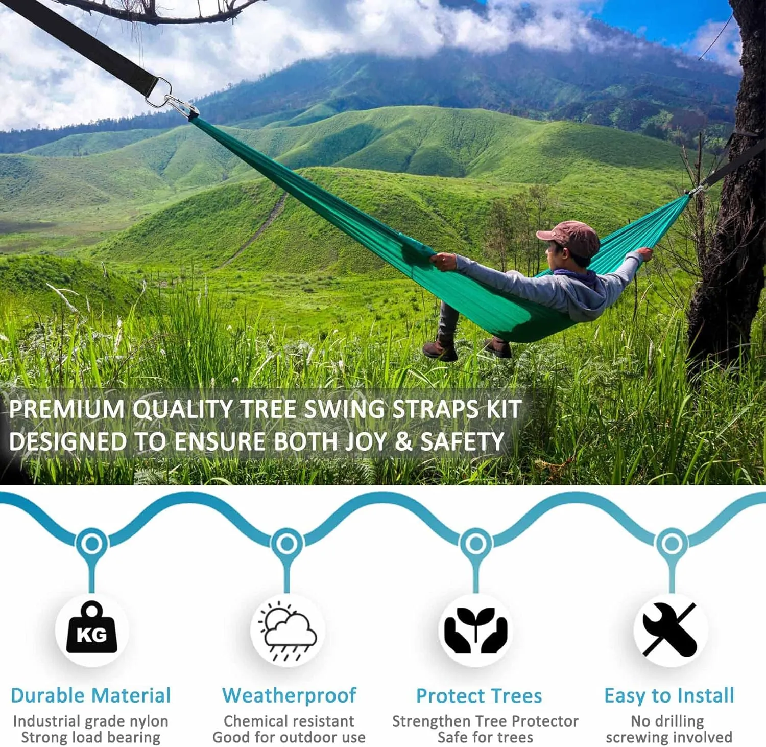 Tree Swing Straps Hanging Kit 4FT/8FT/15FT/20FT/25FT, Extra Long Tree Swing Straps Holds 5500 lbs with Lock Carabiners & Tree Protectors, Safer for All Swing & Hammock (15FT)