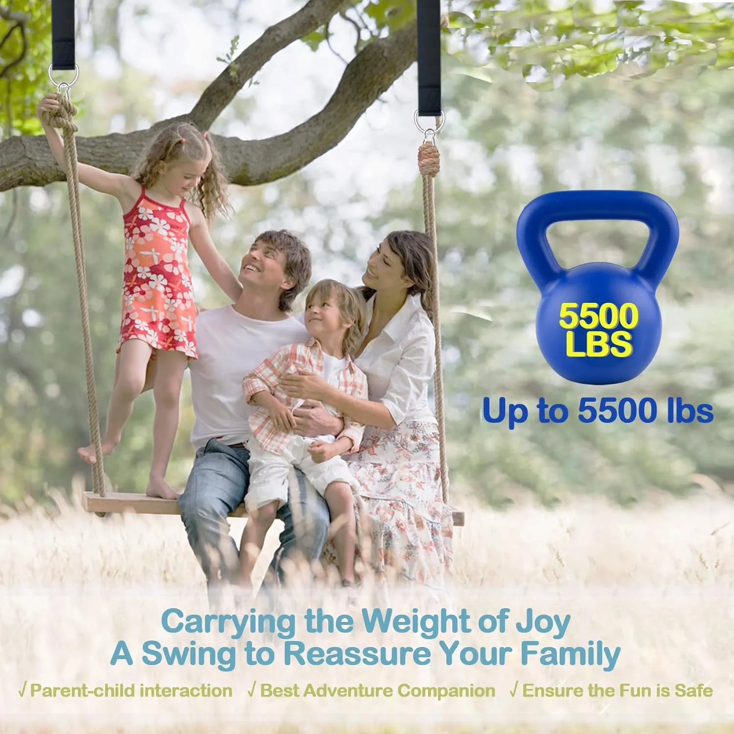 Tree Swing Straps Hanging Kit 4FT/8FT/15FT/20FT/25FT, Extra Long Tree Swing Straps Holds 5500 lbs with Lock Carabiners & Tree Protectors, Safer for All Swing & Hammock (15FT)