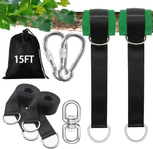 Tree Swing Straps Hanging Kit 4FT/8FT/15FT/20FT/25FT, Extra Long Tree Swing Straps Holds 5500 lbs with Lock Carabiners & Tree Protectors, Safer for All Swing & Hammock (15FT)